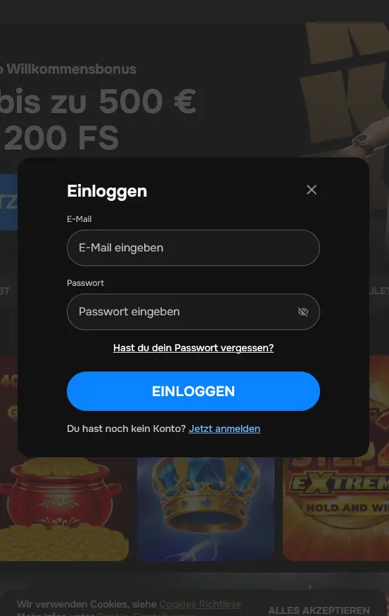 Anmeldebildschirm des MrPunter-Kontos