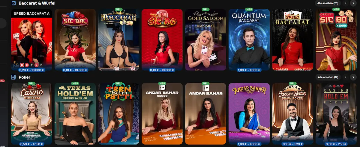 Poker- und Baccarat-Tische im MrPunter Casino